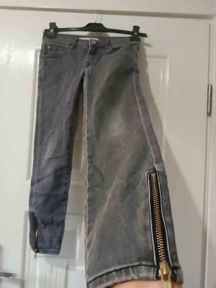 Gri Fermuarlı Kadın Denim Pantolon - Görsel 2