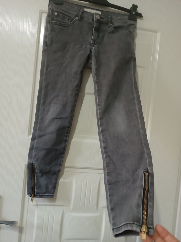 Gri Fermuarlı Kadın Denim Pantolon - Görsel 5