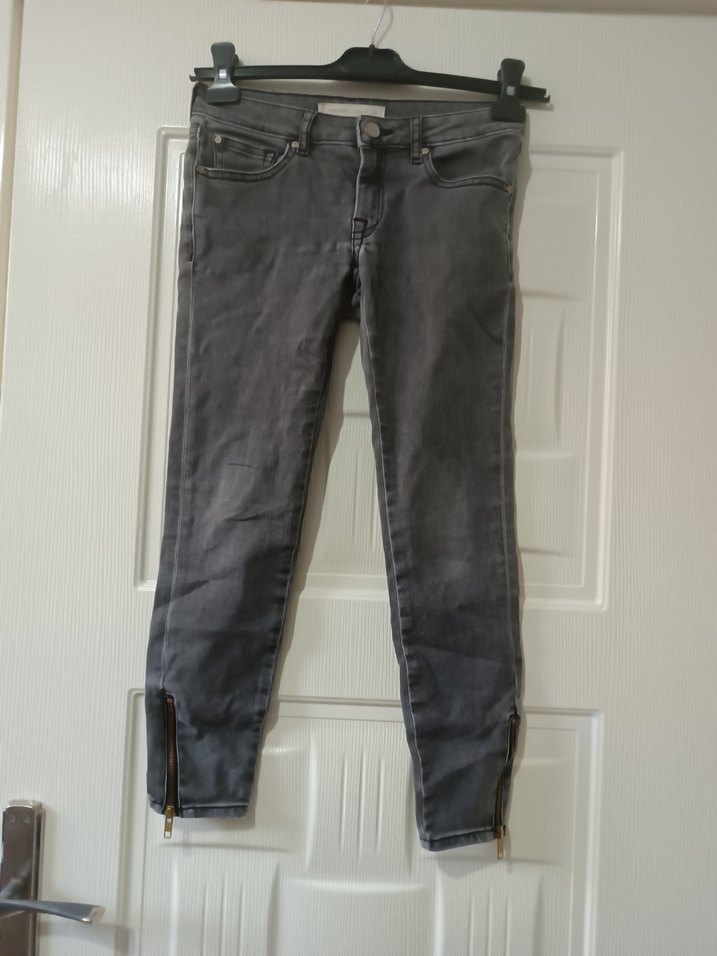 Gri Fermuarlı Kadın Denim Pantolon - Görsel 4