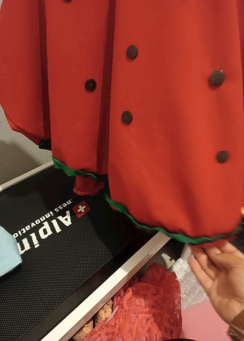 Düğmeli Kırmızı el yapımı karpuz model panco - Görsel 4