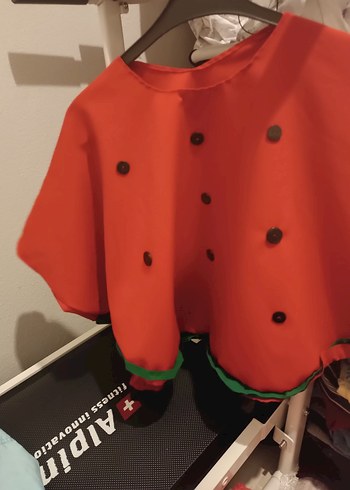 Düğmeli Kırmızı el yapımı karpuz model panco - Görsel 6