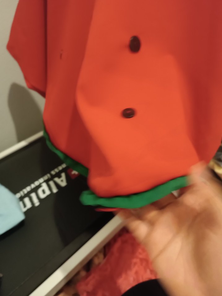 Düğmeli Kırmızı el yapımı karpuz model panco - Görsel 5