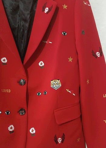 Gucci marka.Nakış İşlemeli Kırmızı Blazer Ceket - Görsel 9