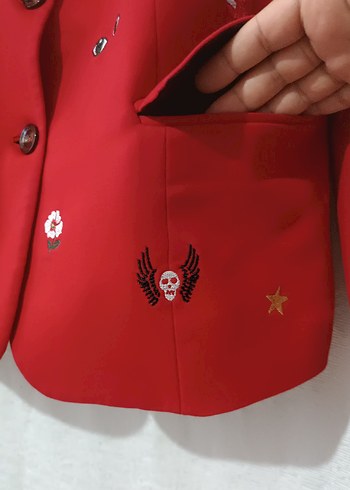 Gucci marka.Nakış İşlemeli Kırmızı Blazer Ceket - Görsel 10