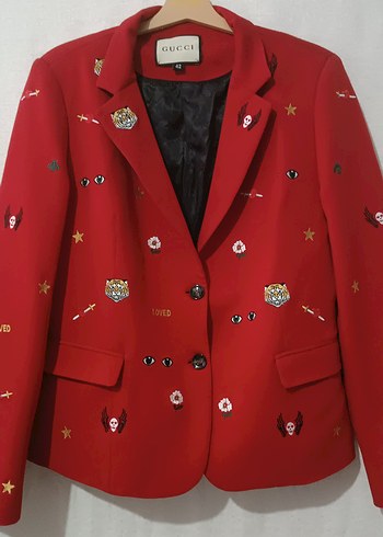 Gucci marka.Nakış İşlemeli Kırmızı Blazer Ceket - Görsel 8