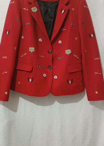 Gucci marka.Nakış İşlemeli Kırmızı Blazer Ceket - Görsel 5