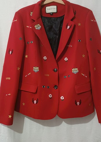 Gucci marka.Nakış İşlemeli Kırmızı Blazer Ceket - Görsel 7