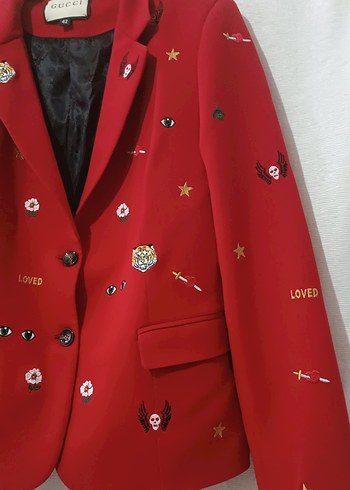 Gucci marka.Nakış İşlemeli Kırmızı Blazer Ceket - Görsel 6
