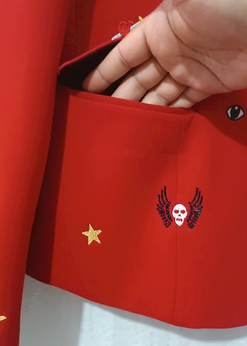 Gucci marka.Nakış İşlemeli Kırmızı Blazer Ceket - Görsel 11