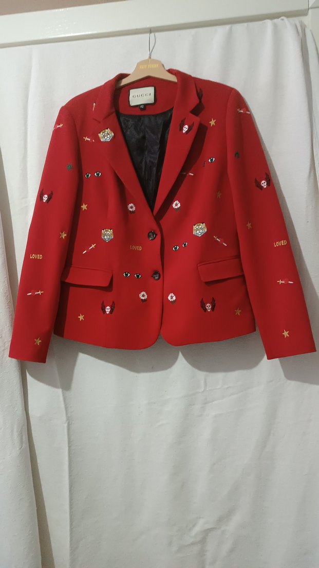 Gucci marka.Nakış İşlemeli Kırmızı Blazer Ceket - Görsel 3