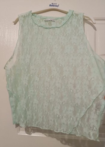 Bershka Dantel Detaylı Yeşil Kolsuz Bluz - Görsel 6