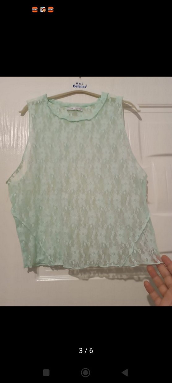 Bershka Dantel Detaylı Yeşil Kolsuz Bluz - Görsel 3