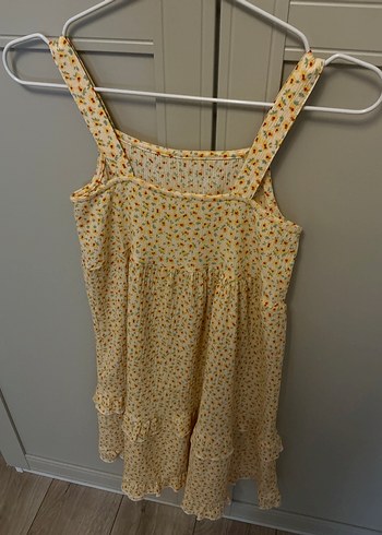 Kız Çocuk Sarı Askılı Fırfırlı Elbise - Görsel 3