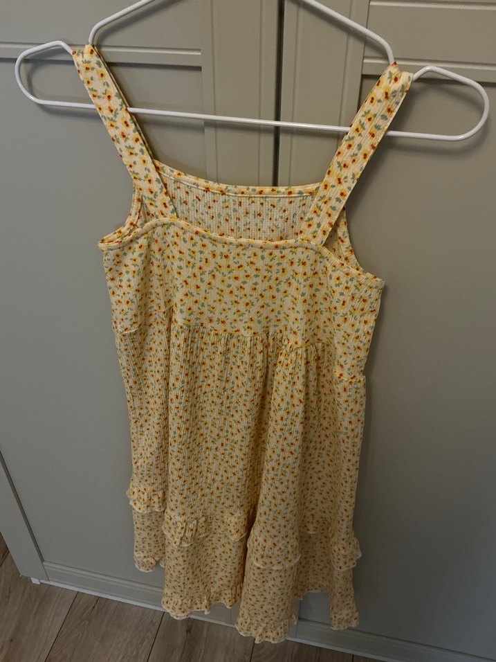 Kız Çocuk Sarı Askılı Fırfırlı Elbise - Görsel 3