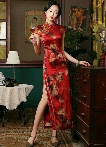 xs Beden kırmızı Renk QIPAO kimono elbise
