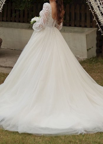 Uzun Kollu Straplez Prenses Gelinlik - Görsel 5