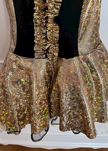 Kızlar için Parlak Altın Yılan Desenli Elbise - Görsel 4