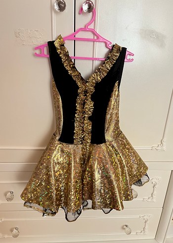 Kızlar için Parlak Altın Yılan Desenli Elbise - Görsel 6