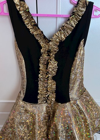 Kızlar için Parlak Altın Yılan Desenli Elbise - Görsel 5