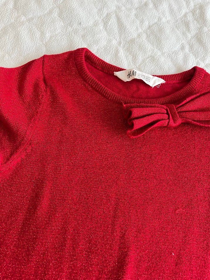 H&M 6-8 yaş Kız Çocuk Kısa Kollu Parlak Kırmızı Elbise - Görsel 2