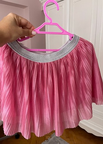 Piliseli Parlak Pembe Kız Eteği 6-7 yaş koton