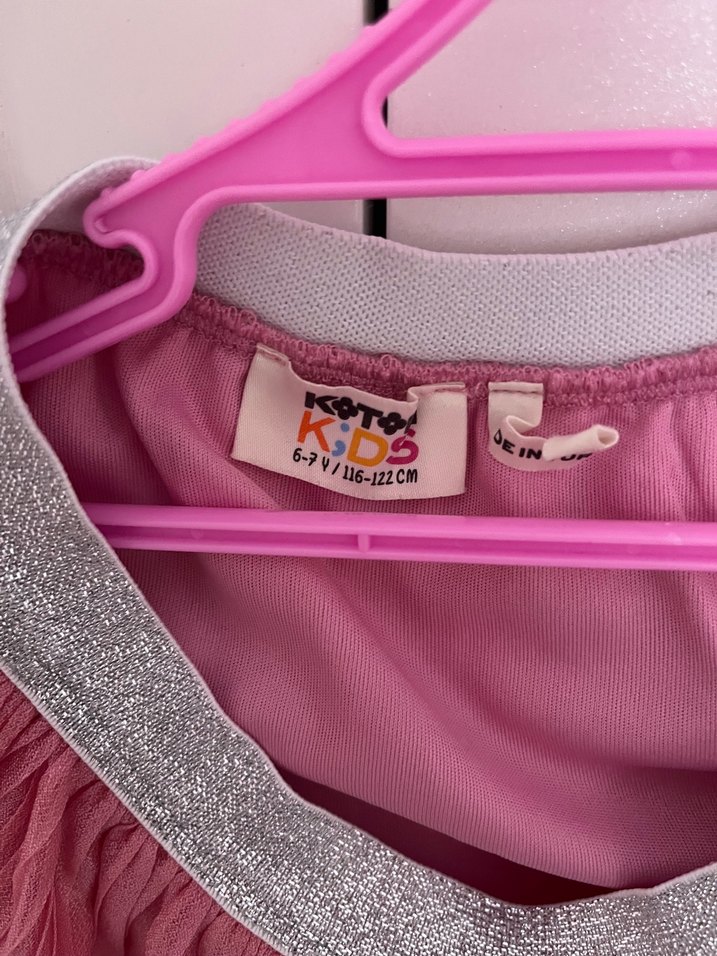 Piliseli Parlak Pembe Kız Eteği 6-7 yaş koton - Görsel 3