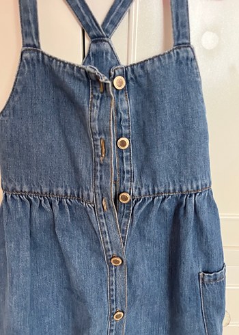 Zara Kızlar için Mavi Düğmeli Denim Salopet zara elbise 8 yaş