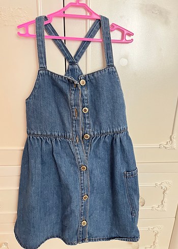 Kızlar için Mavi Düğmeli Denim Salopet zara elbise 8 yaş