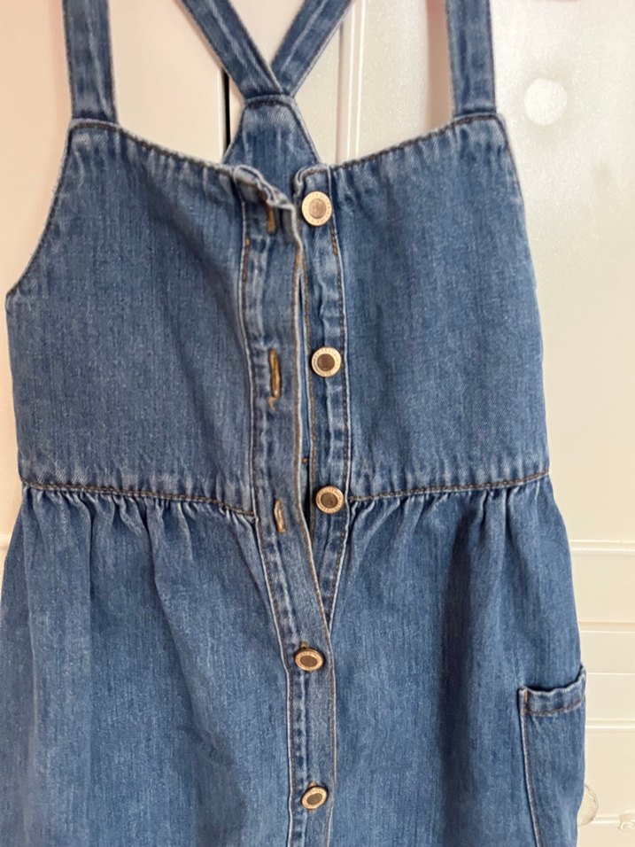 Kızlar için Mavi Düğmeli Denim Salopet zara elbise 8 yaş - Görsel 2