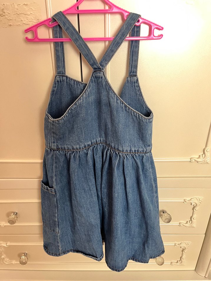 Kızlar için Mavi Düğmeli Denim Salopet zara elbise 8 yaş - Görsel 3