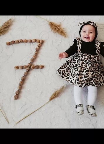 Leopar kız bebek elbisesi 2 adet elbise