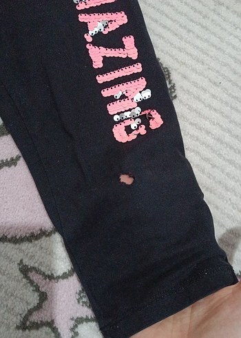 Kız Çocuk Pembe Baskılı Denim Tayt - Görsel 3