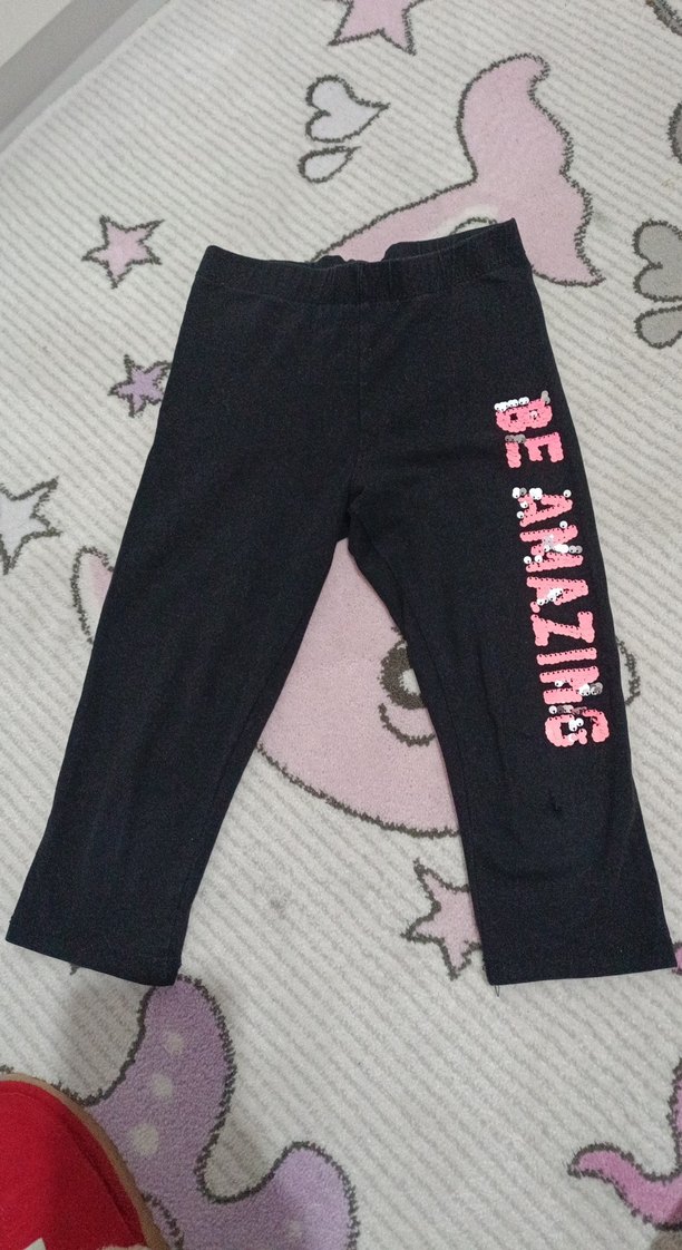 Kız Çocuk Pembe Baskılı Denim Tayt - Görsel 2