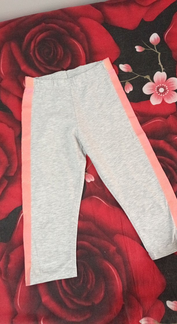 Kız Çocuk Gri Yanları Pembe Şeritli Tayt - Görsel 2