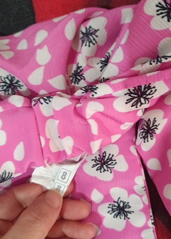 Pembe Çiçek Desenli Bol Kesim Kız Çocuk Kapri Pantolon - Görsel 3