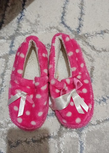 Kızlar için Pembe Noktalı Sıcak Ev Terliği - Görsel 2