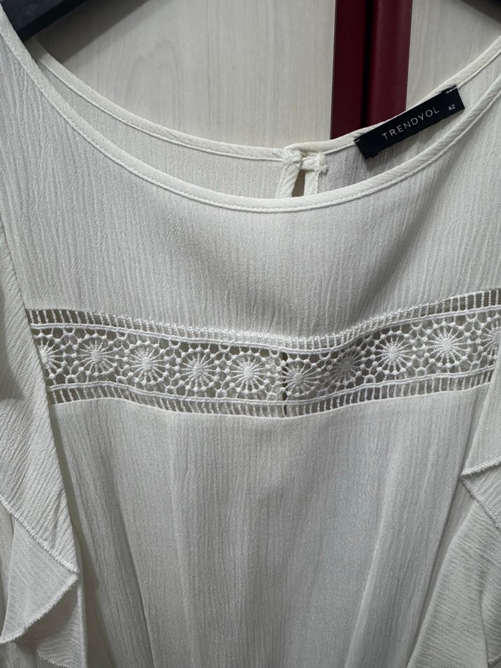 Beyaz Keten Nakışlı Bohem dizüstü elbise - Görsel 3