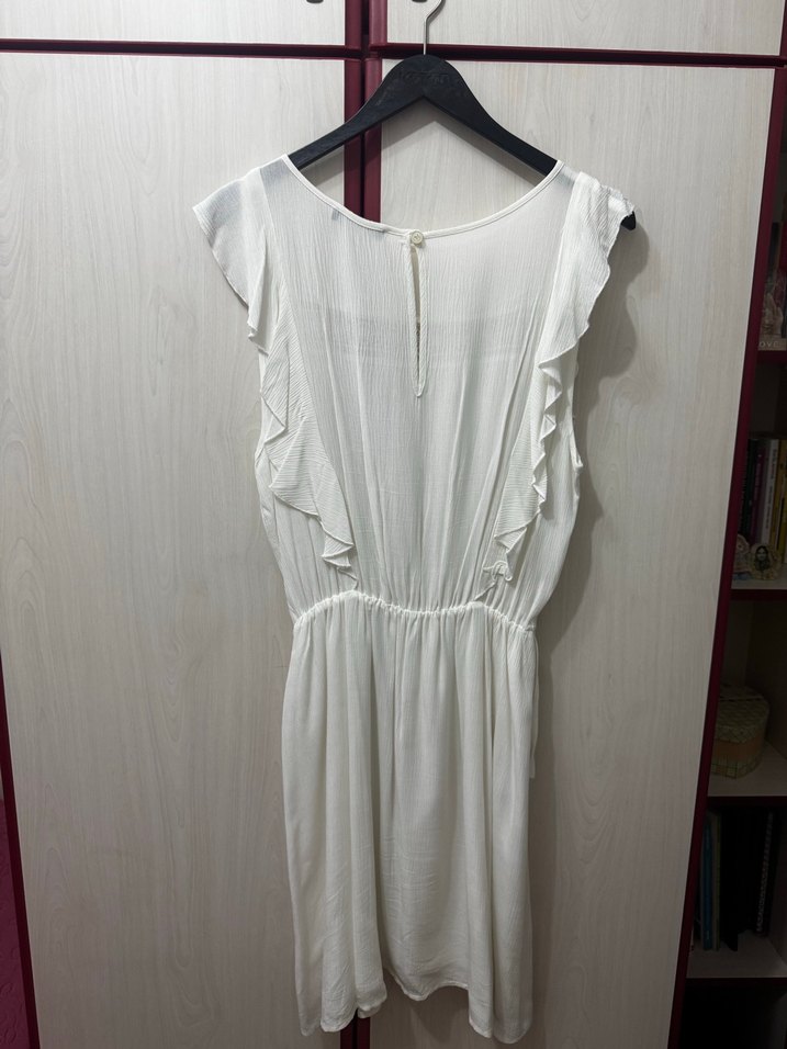 Beyaz Keten Nakışlı Bohem dizüstü elbise - Görsel 2