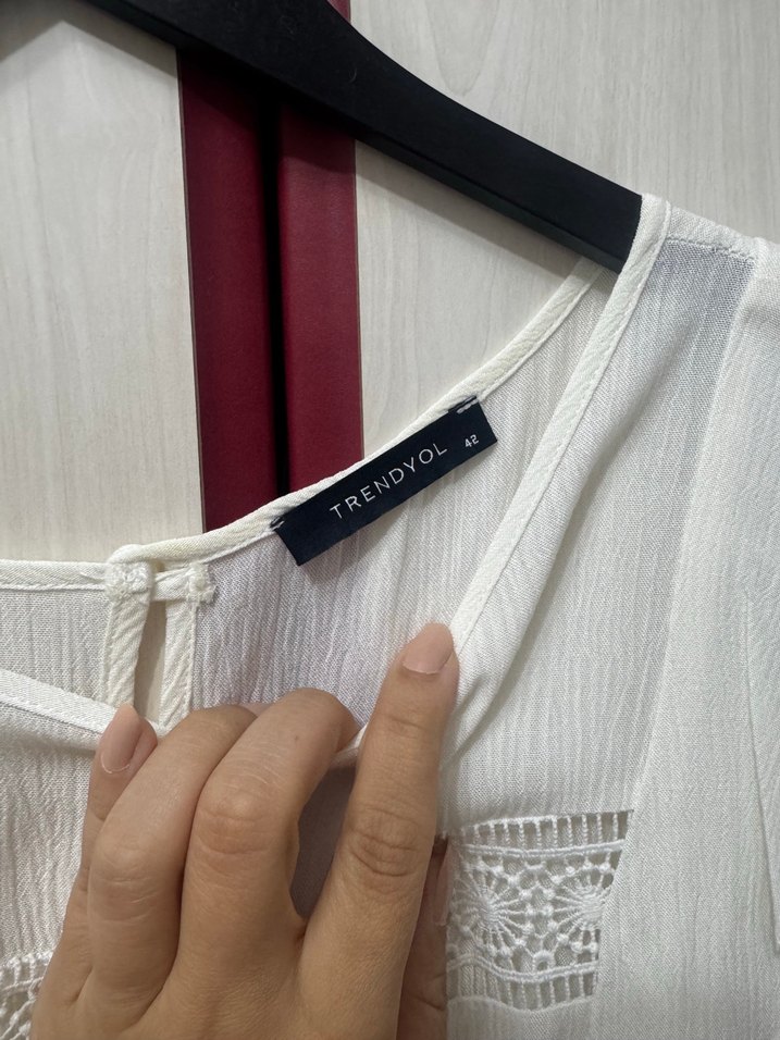 Beyaz Keten Nakışlı Bohem dizüstü elbise - Görsel 4