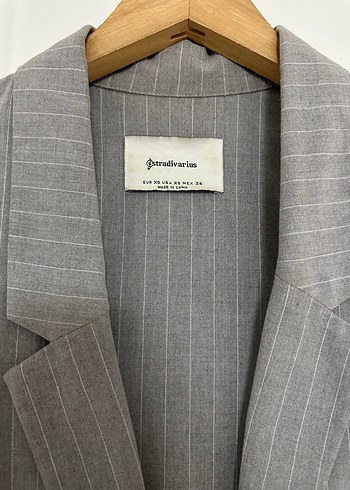Stradivarius Stradivarius Gri Çizgili Kadın Blazer Ceket