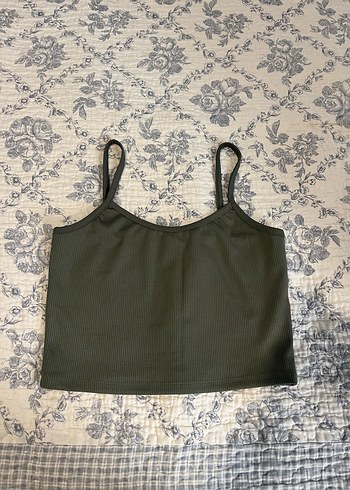 Kadın Kolsuz Crop Top, Kayık Yaka, Haki Renk