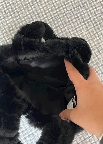 American Vintage Kürk Detaylı Siyah Kareli Kadın Çanta