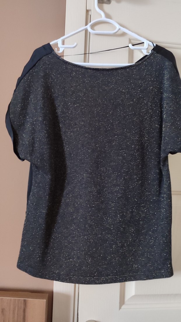 Siyah, Kısa Kollu, Salaş Kesim Kadın Bluz - Görsel 2