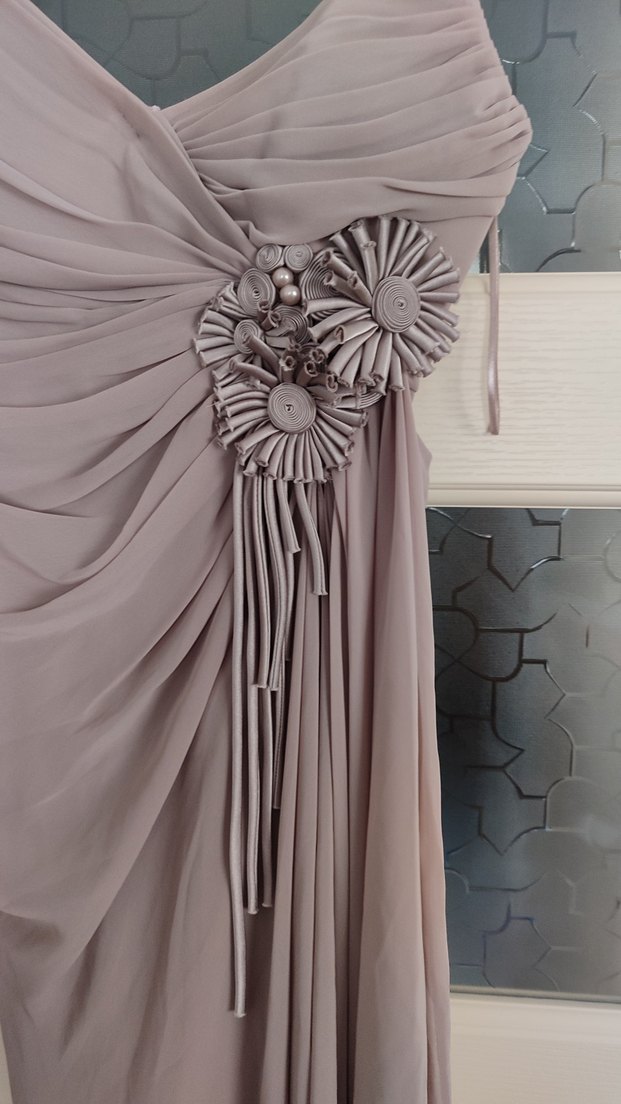 Askılı Drapeli Uzun  Abiye Elbise - Görsel 2