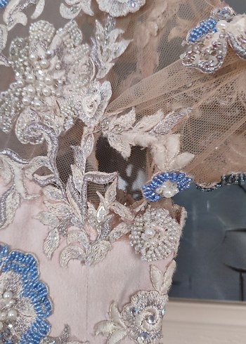 Bej Nakışlı Uzun Kollu V Yaka Kadın Elbise - Görsel 10