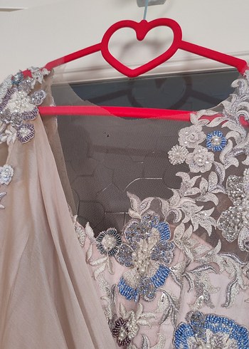 Bej Nakışlı Uzun Kollu V Yaka Kadın Elbise - Görsel 8