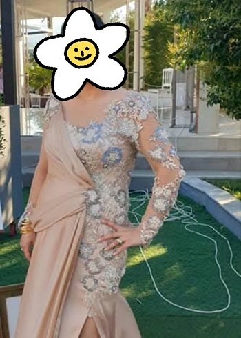 Bej Nakışlı Uzun Kollu V Yaka Kadın Elbise - Görsel 11