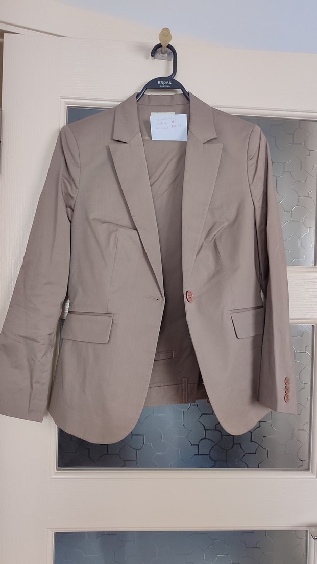 Bej Düğmeli Kadın Blazer Ceket Pantolon Takım - Görsel 2