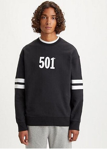 Levi's 501 bisiklet yaka siyah sweatshirt