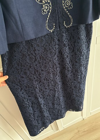 Lacivert Dantel İşlemeli Kadın Takım Elbise - Görsel 7